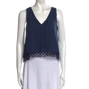 N/Nicholas Navy V-Neck Sleeves Crop Top